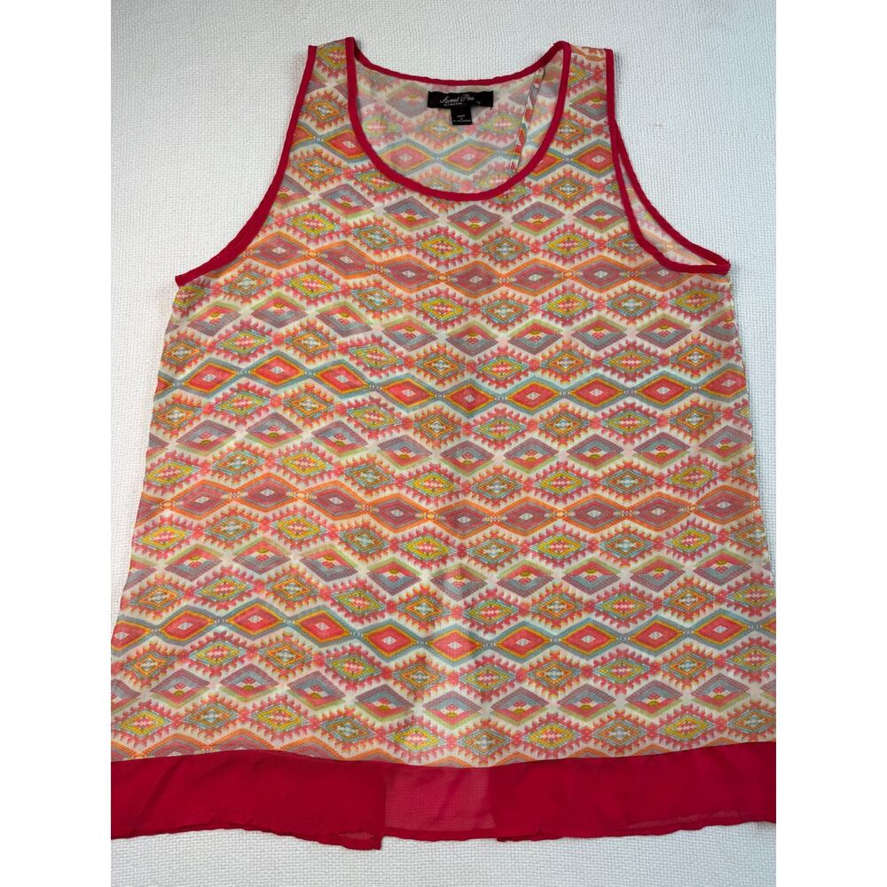 Sweet Pea Stacy Frati XL Sheer Geometric Sleeveless Tank Blouse Pink